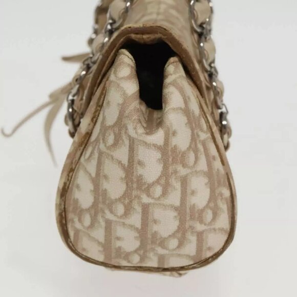Christian Dior Trotter Canvas Romantic Hand Bag PVC Beige Silver Auth 100673 - Picture 5 of 16